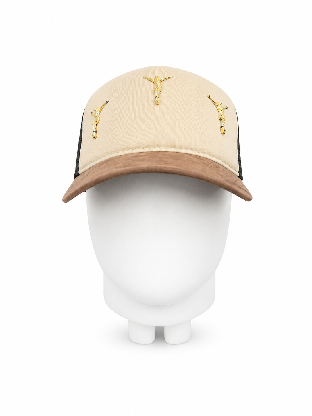 CRUCIFIX BROWN TRUCKER CAP