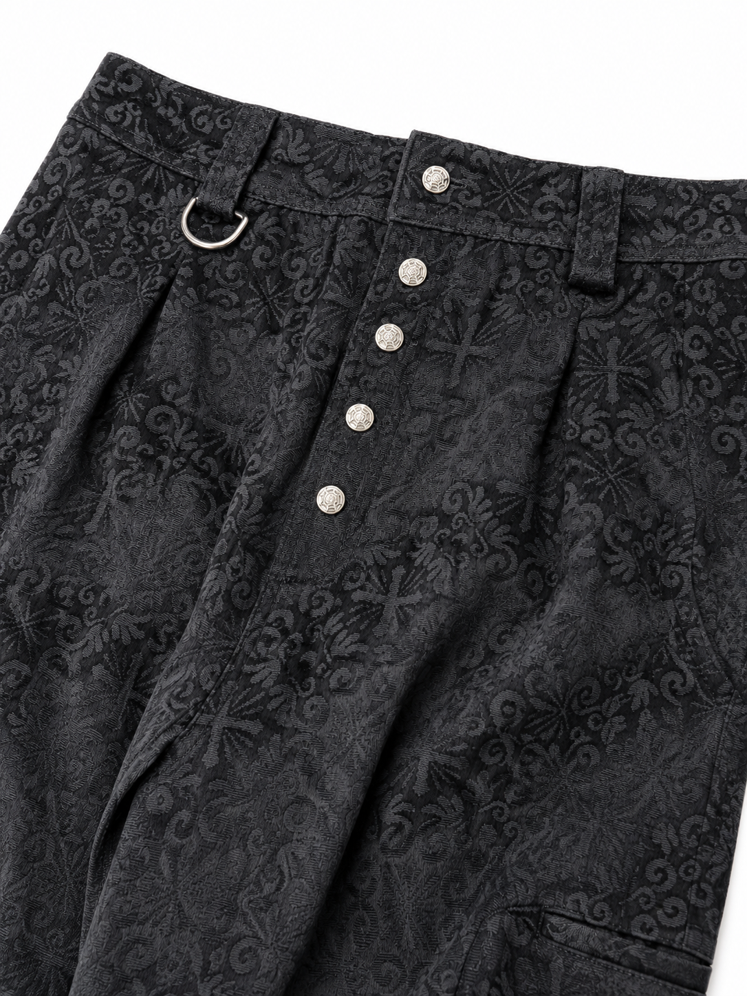 CROSS JACQUARD BLACK CARGO PANTS