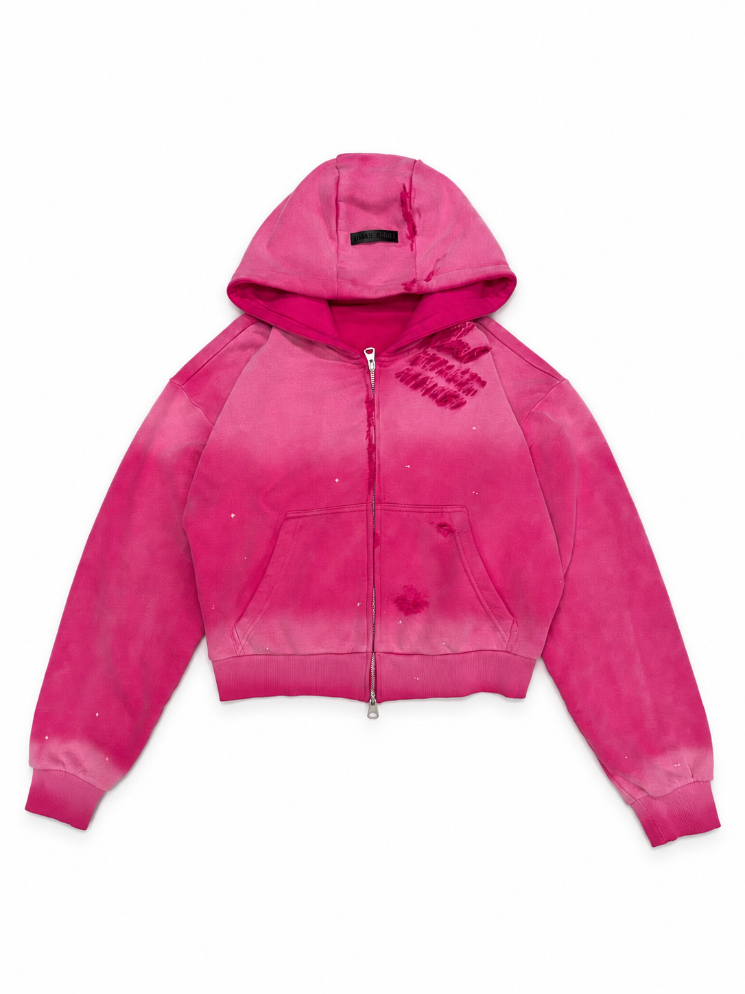 PINK DESTROYED DOUBLE-ZIP HOODIE
