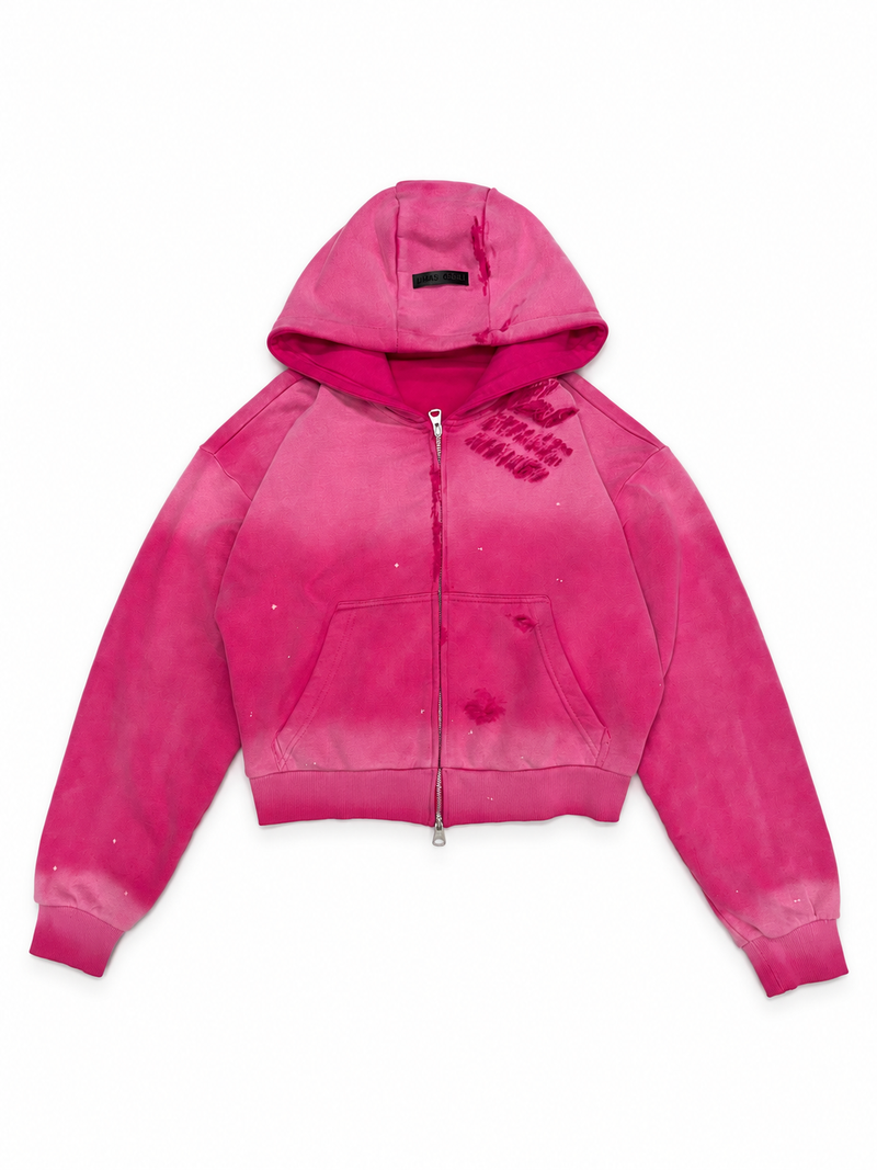 PINK DESTROYED DOUBLE-ZIP HOODIE