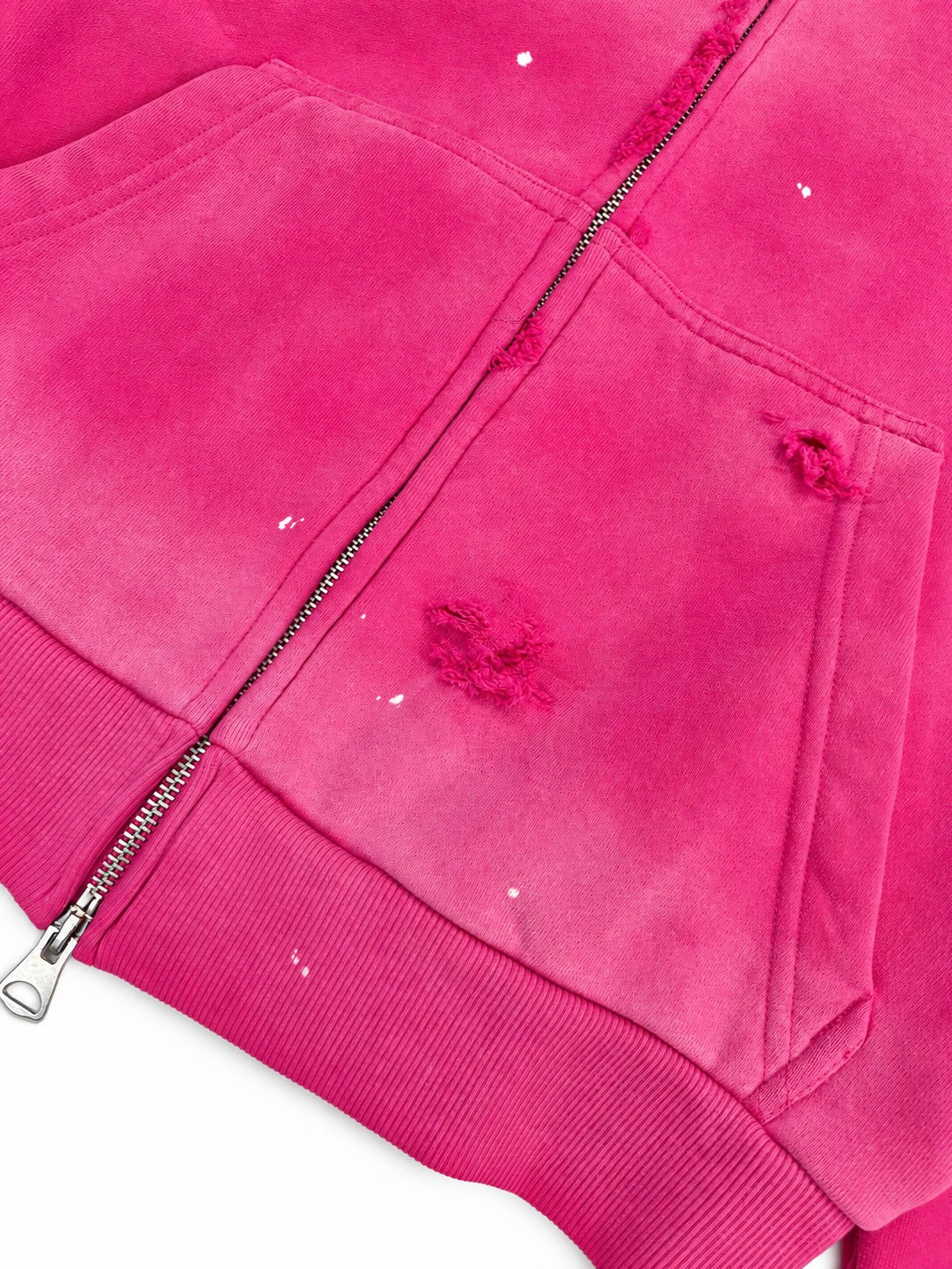 PINK DESTROYED DOUBLE-ZIP HOODIE
