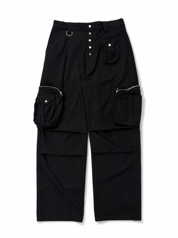 BLACK MULTI-POCKET CARGO PANTS