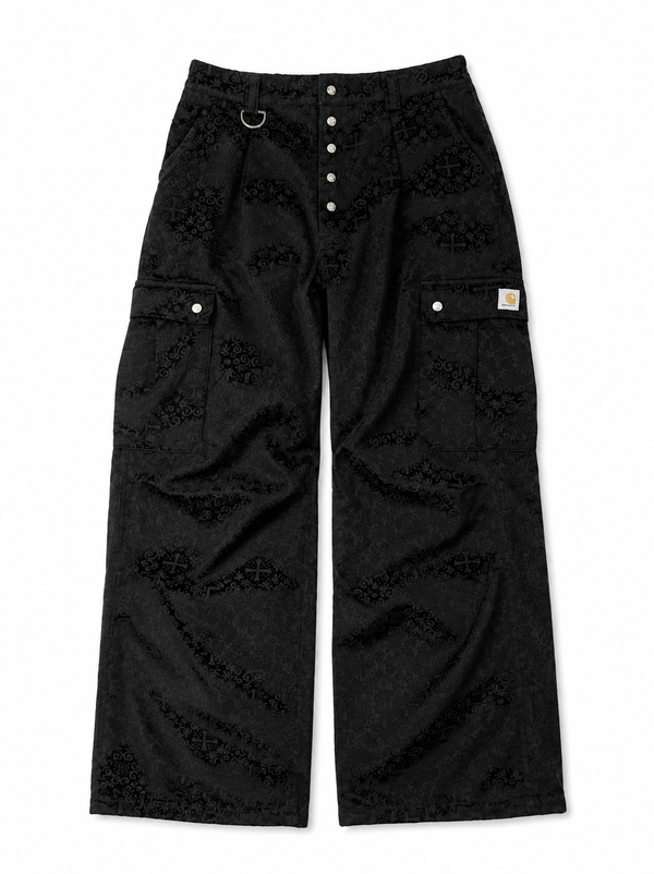 CROSS JACQUARD BLACK CARGO PANTS