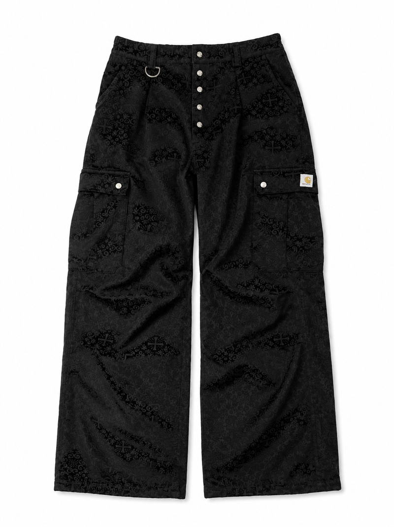 CROSS JACQUARD BLACK CARGO PANTS