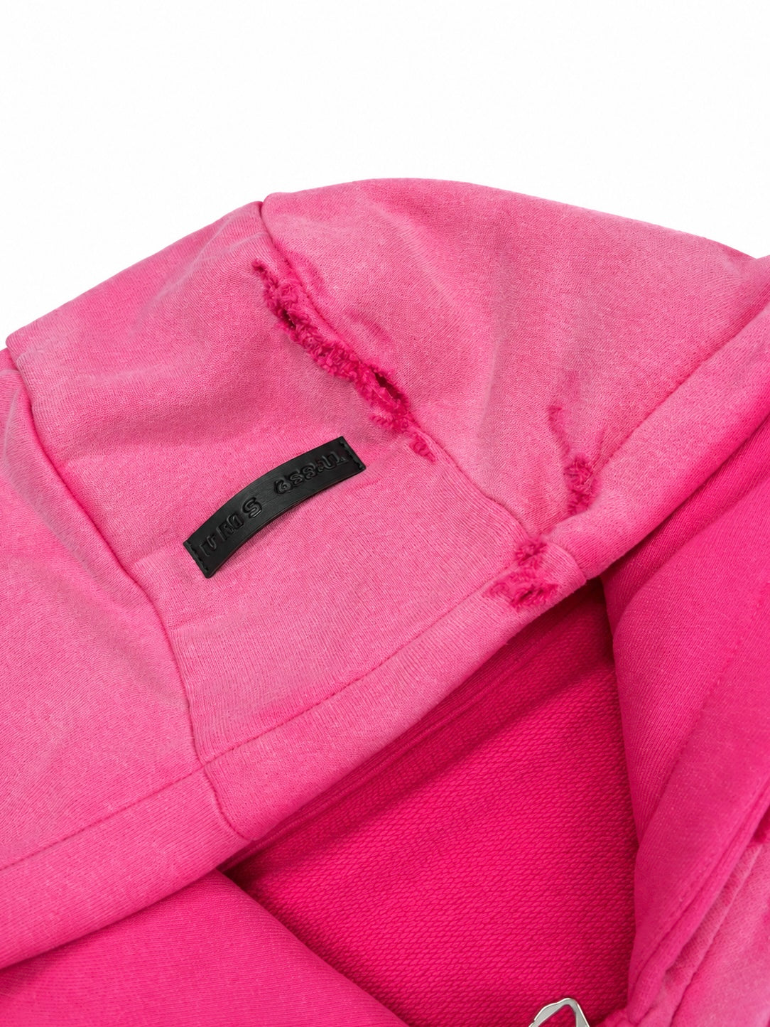 PINK DESTROYED DOUBLE-ZIP HOODIE