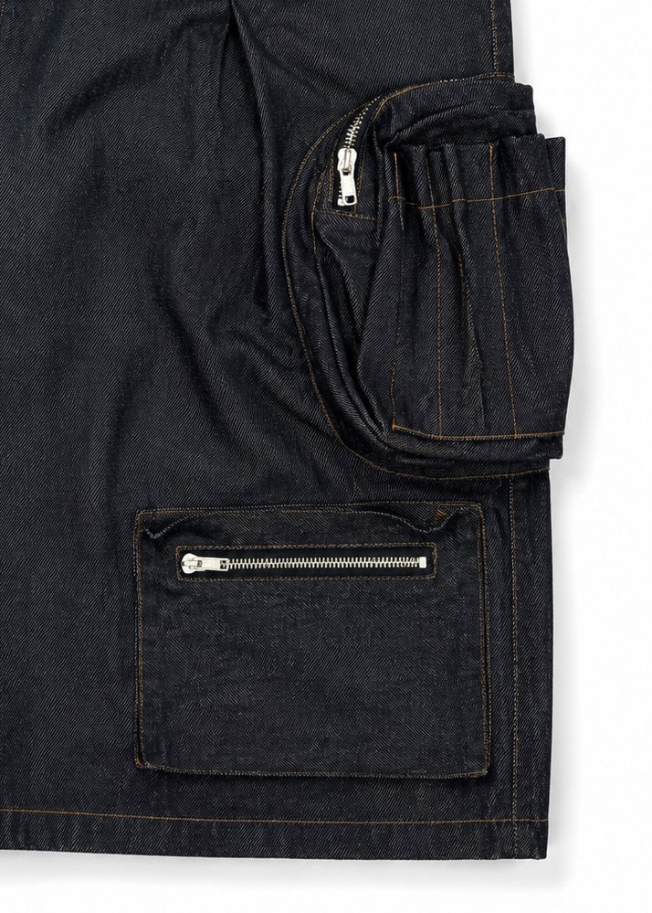 DENIM MULTI-POCKET CARGO SHORTS