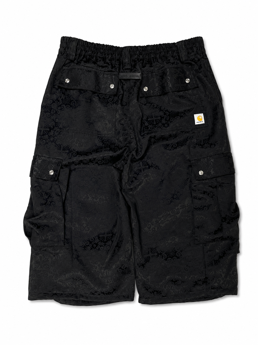 CROSS JACQUARD BLACK CARGO SHORTS