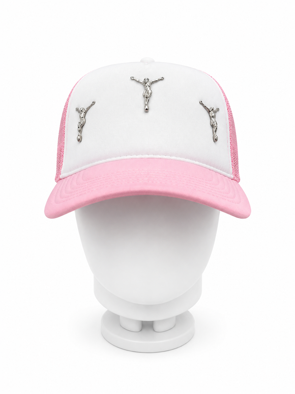 CRUCIFIX PINK TRUCKER CAP