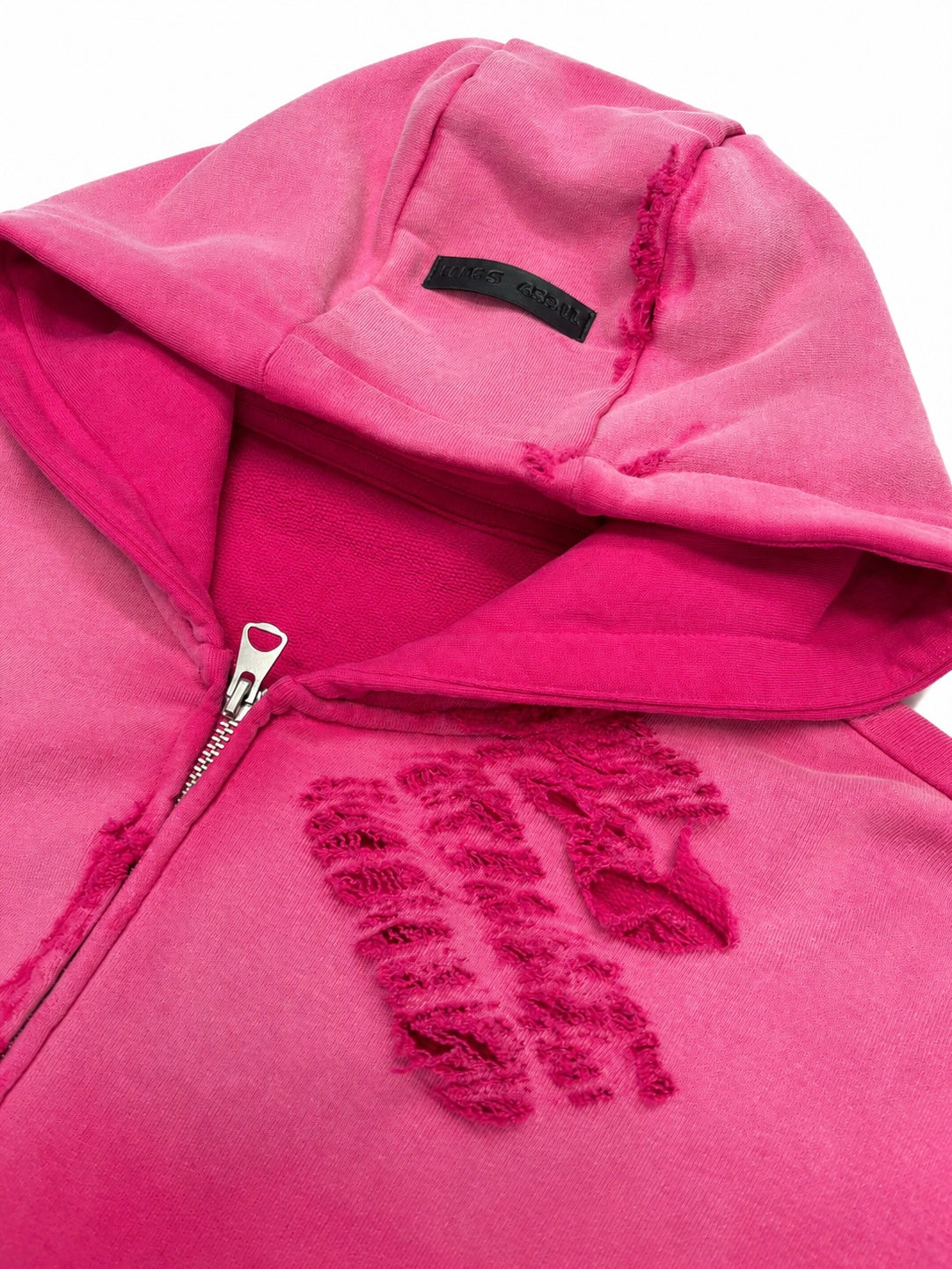 PINK DESTROYED DOUBLE-ZIP HOODIE