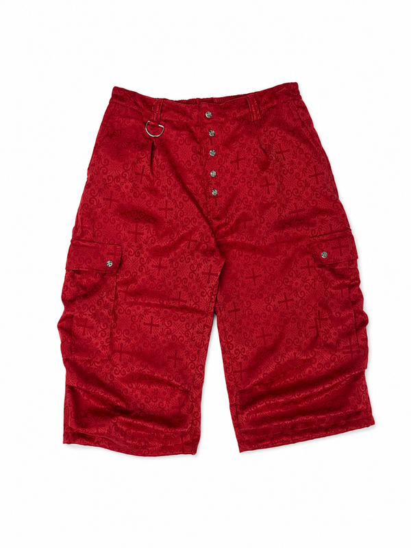CROSS JACQUARD RED CARGO SHORTS