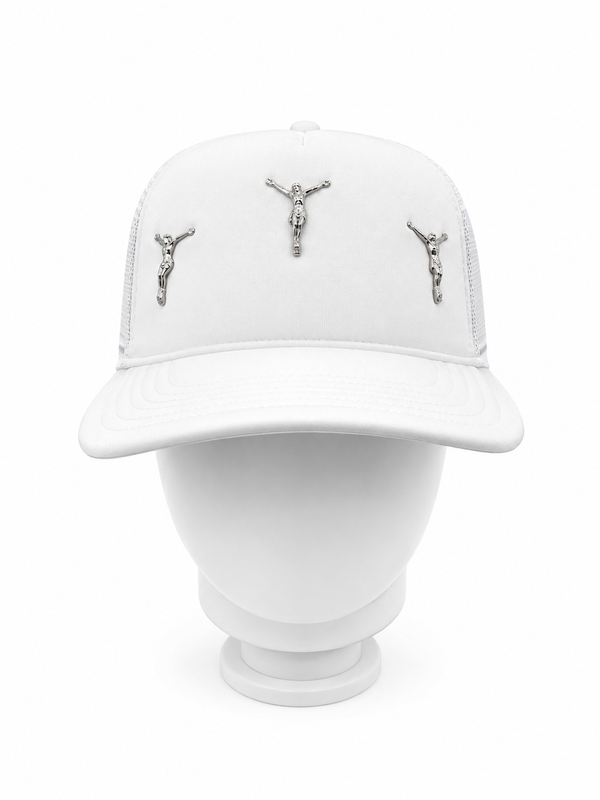 CRUCIFIX WHITE TRUCKER CAP