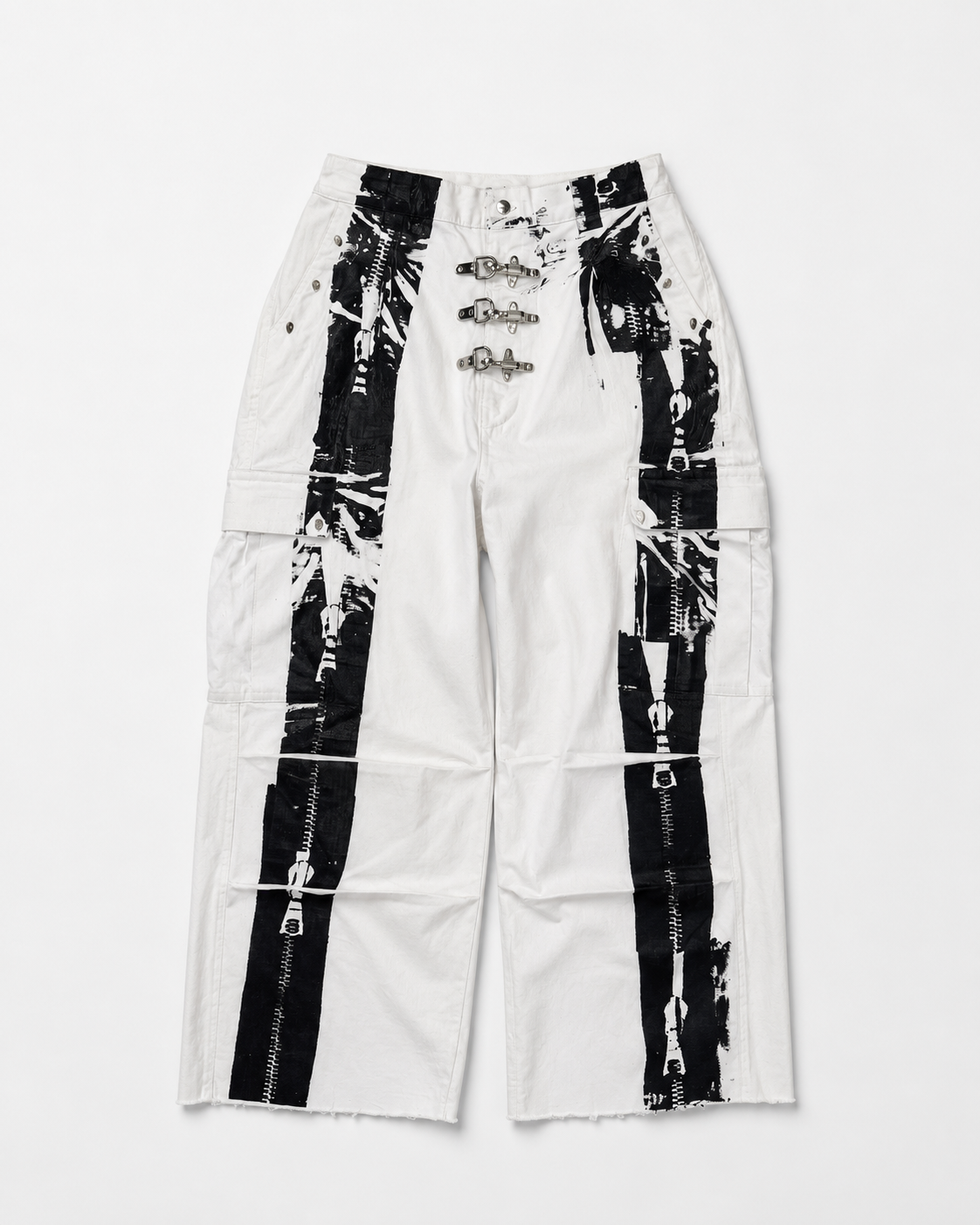 WHITE ZIPER CARGO PANTS - UMS 458-LL X AMORTRASH