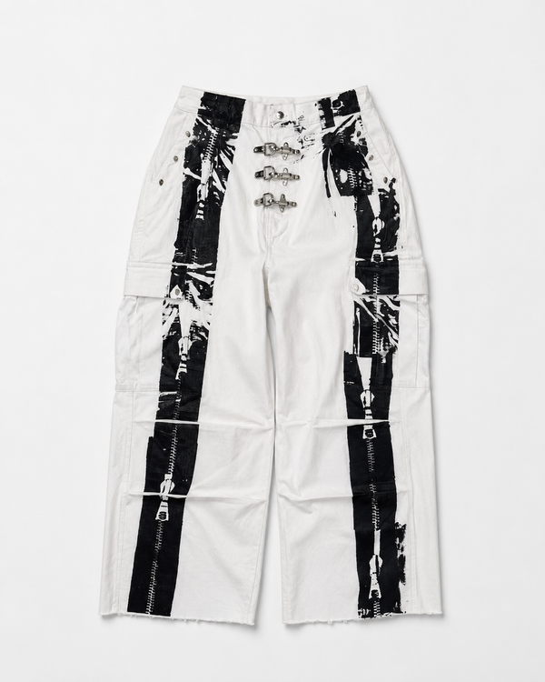 WHITE ZIPER CARGO PANTS - UMS 458-LL X AMORTRASH