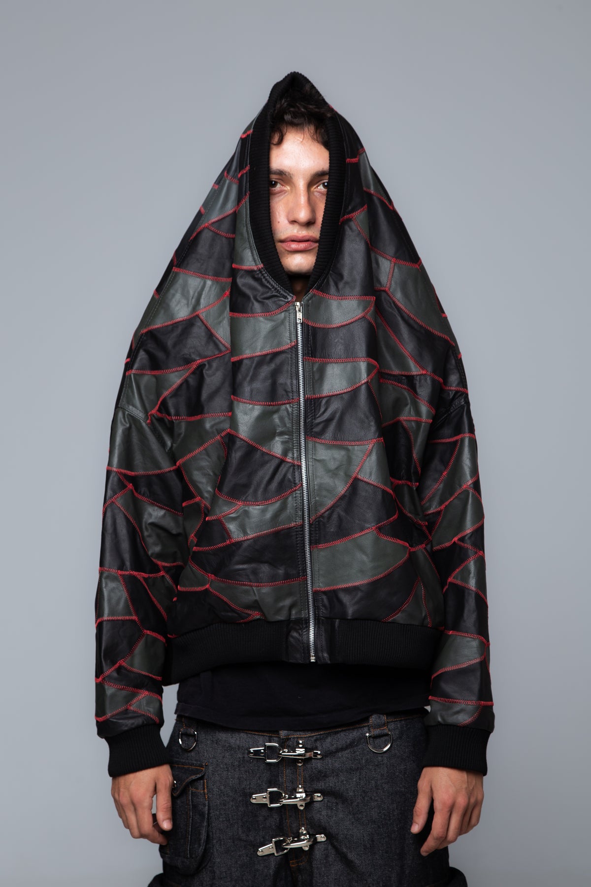 REVERSIBLE PATCH WORK LEATHER BOMBER JACKET