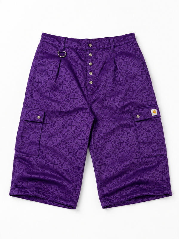 CROSS JACQUARD PURPLE CARGO SHORTS