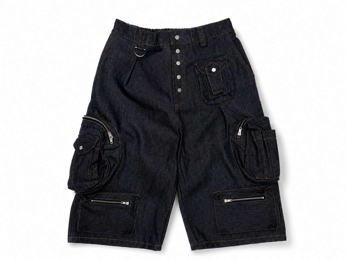 DENIM MULTI-POCKET CARGO SHORTS