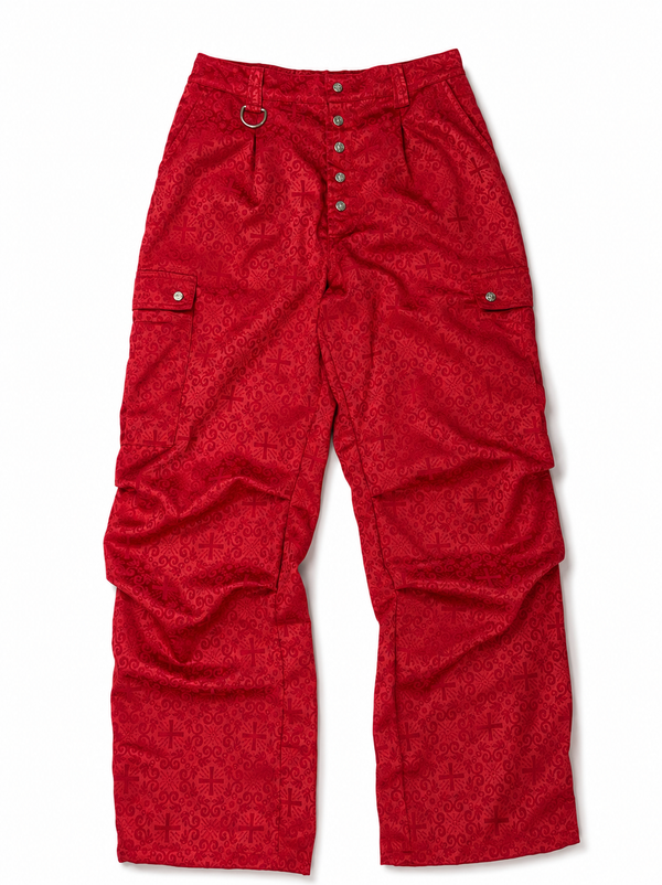 CROSS JACQUARD RED CARGO PANTS