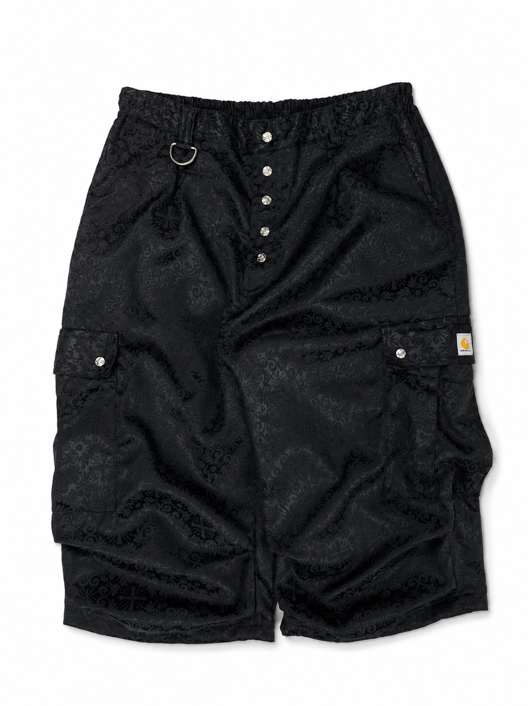 CROSS JACQUARD BLACK CARGO SHORTS