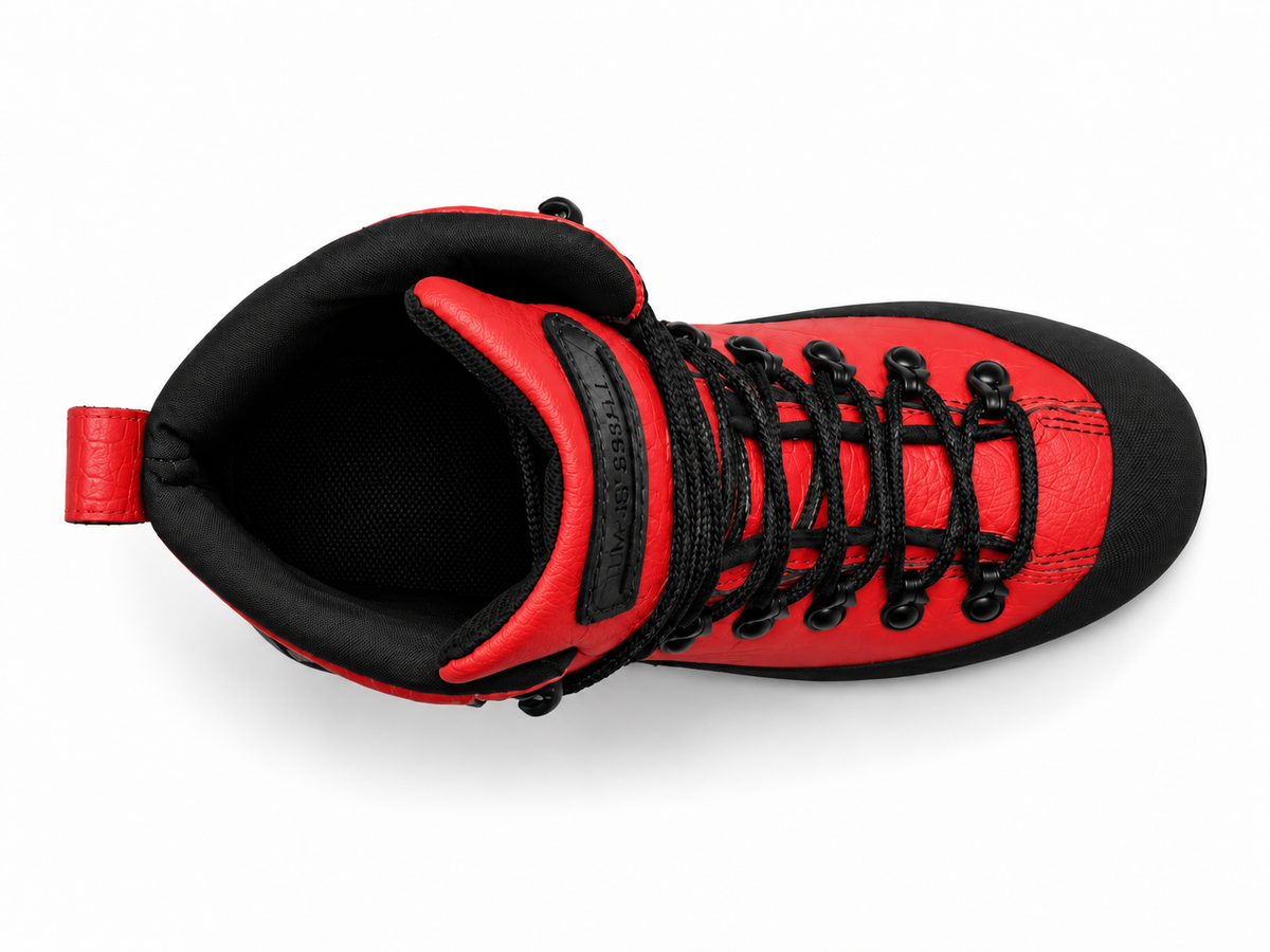 RED HIKING BOOTS