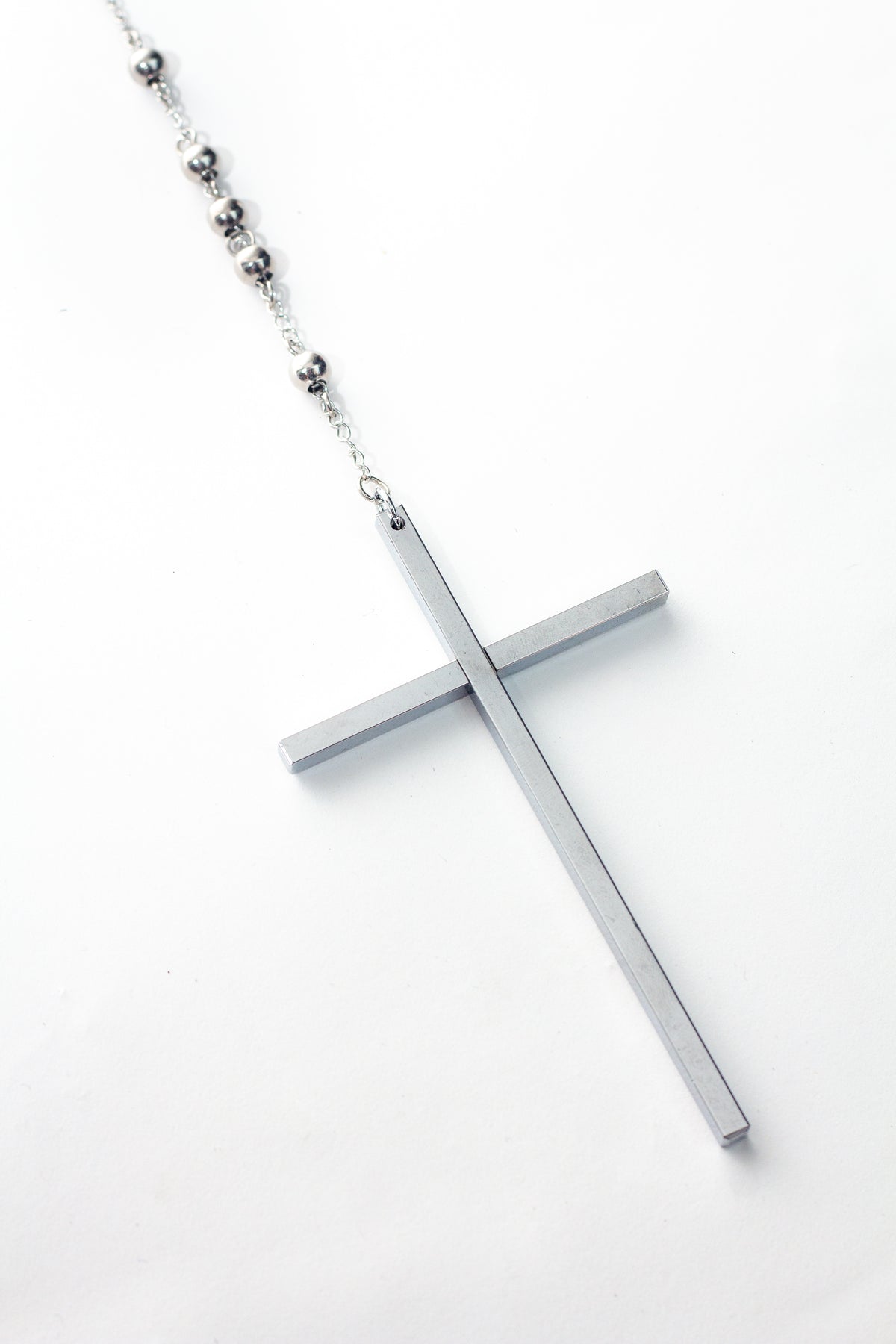 BIG METAL CROSS WITH STEEL ROSARY