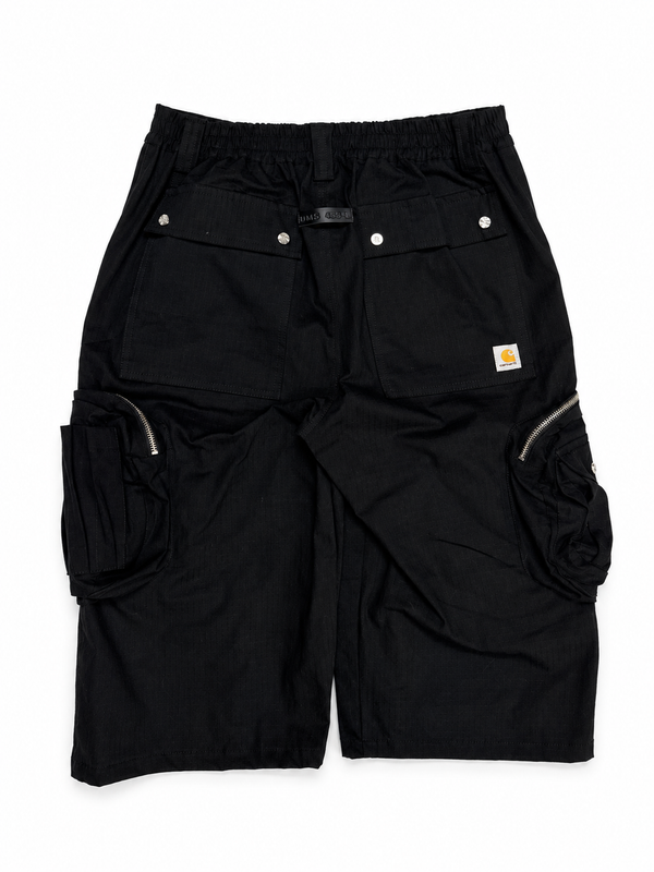 BLACK MULTI-POCKET CARGO SHORTS