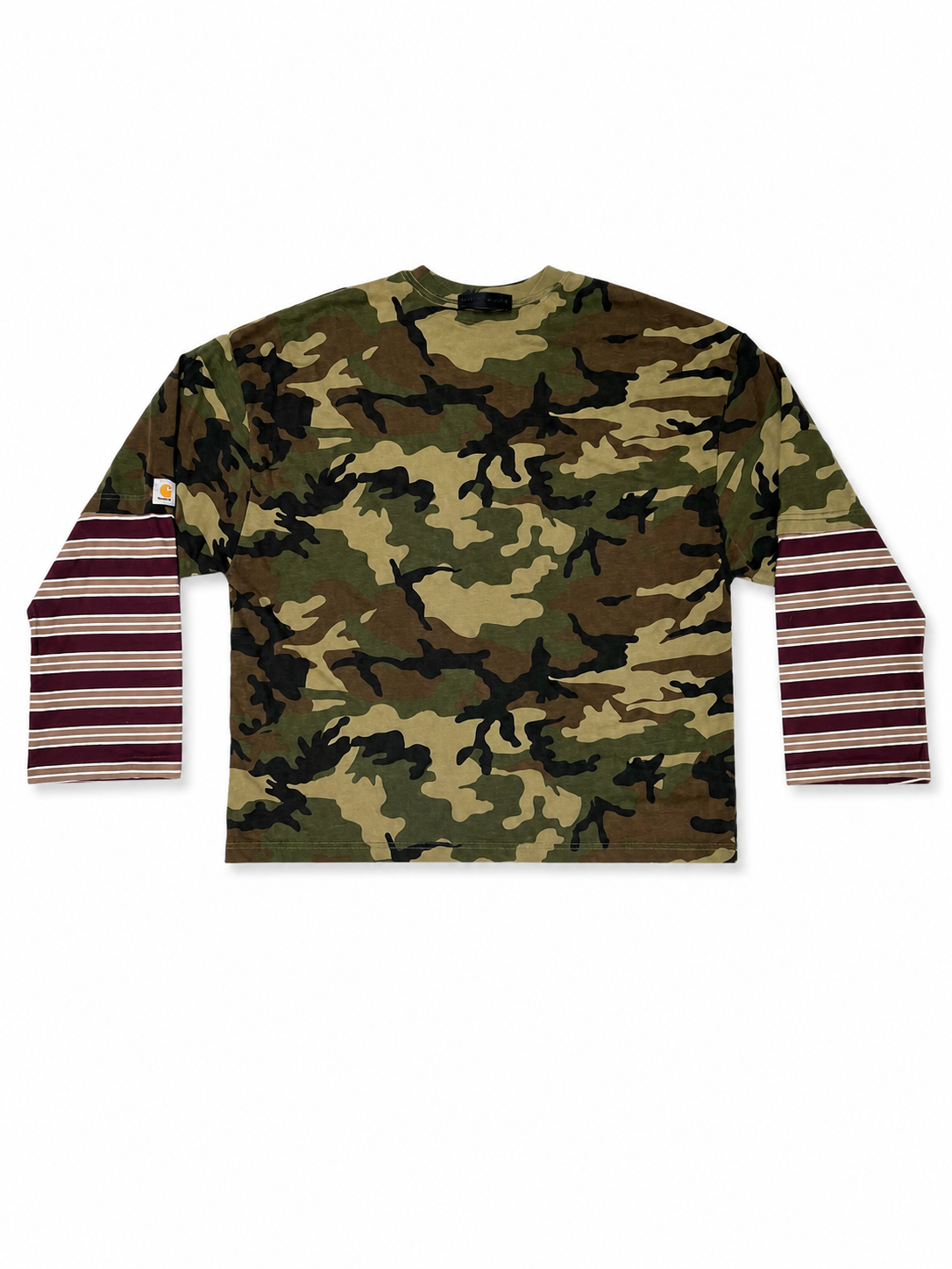CAMO/BURGUNDY DOUBLE SLEEVE TSHIRT