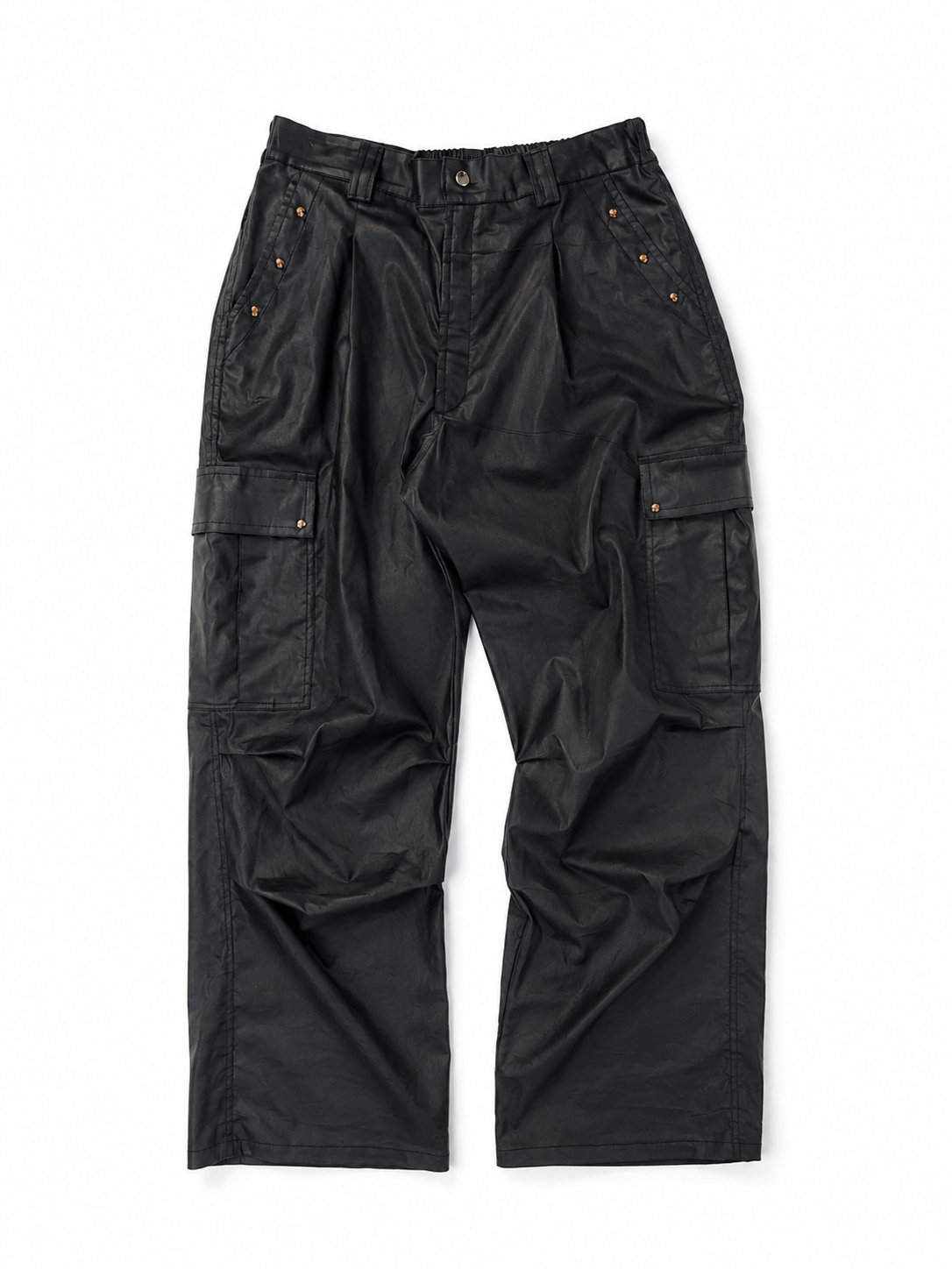 WAXED BLACK CARGO PANTS