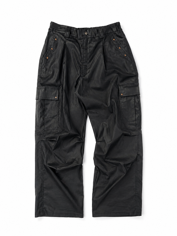 WAXED BLACK CARGO PANTS