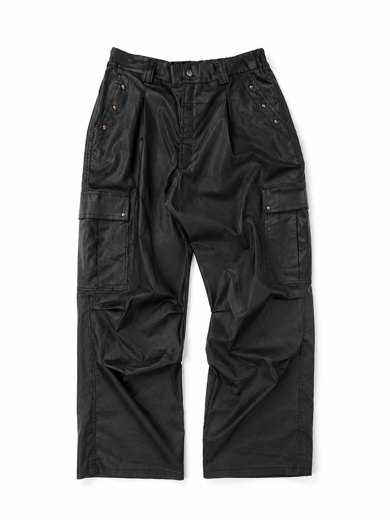 WAXED BLACK CARGO PANTS