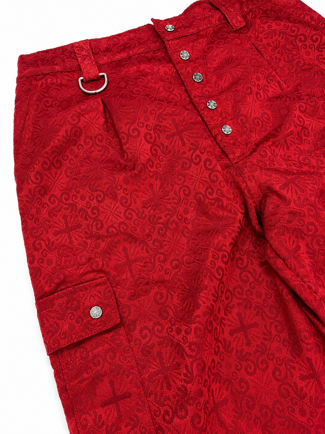 CROSS JACQUARD RED CARGO PANTS