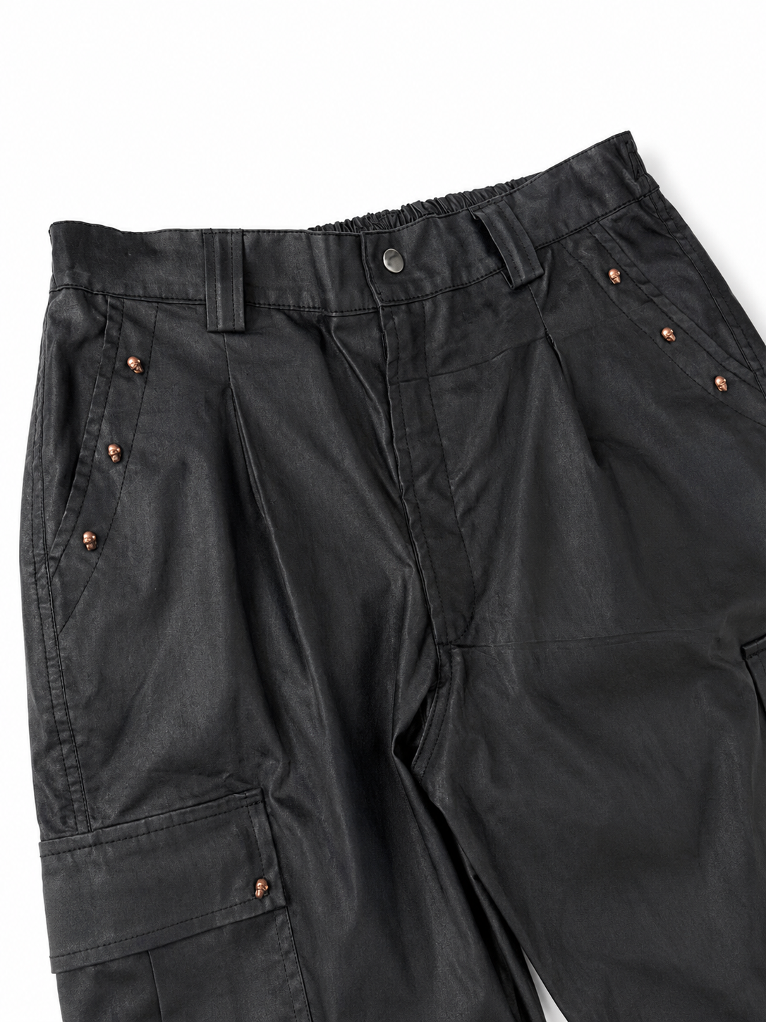 WAXED BLACK CARGO PANTS
