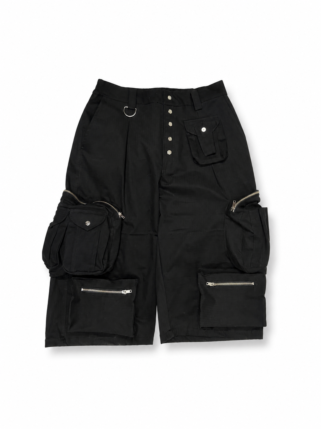 BLACK MULTI-POCKET CARGO SHORTS