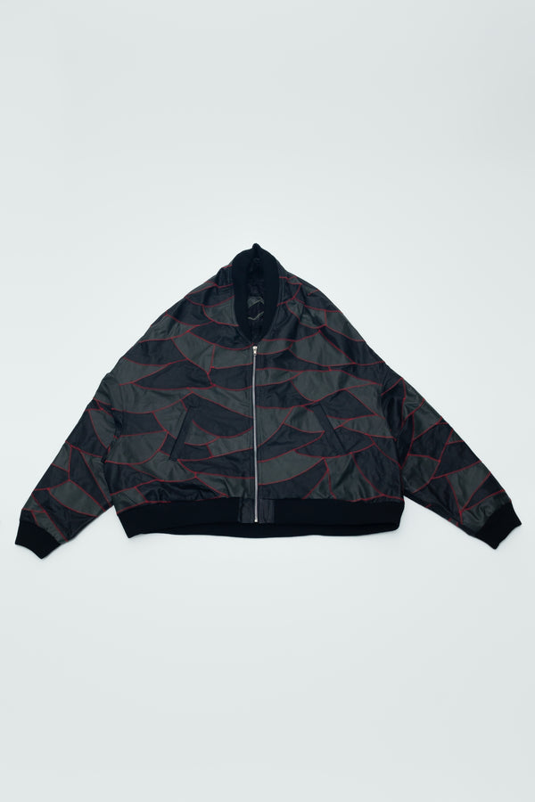 REVERSIBLE PATCH WORK LEATHER BOMBER JACKET