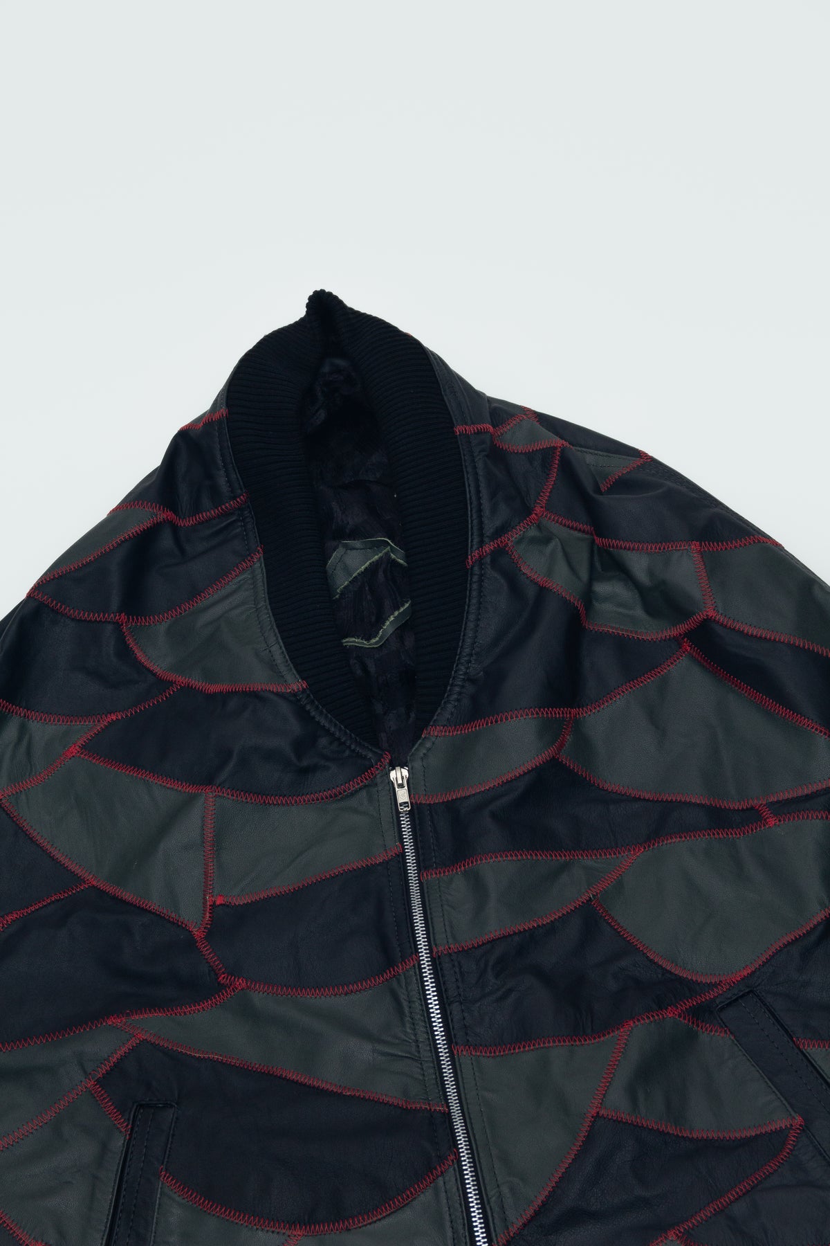 REVERSIBLE PATCH WORK LEATHER BOMBER JACKET